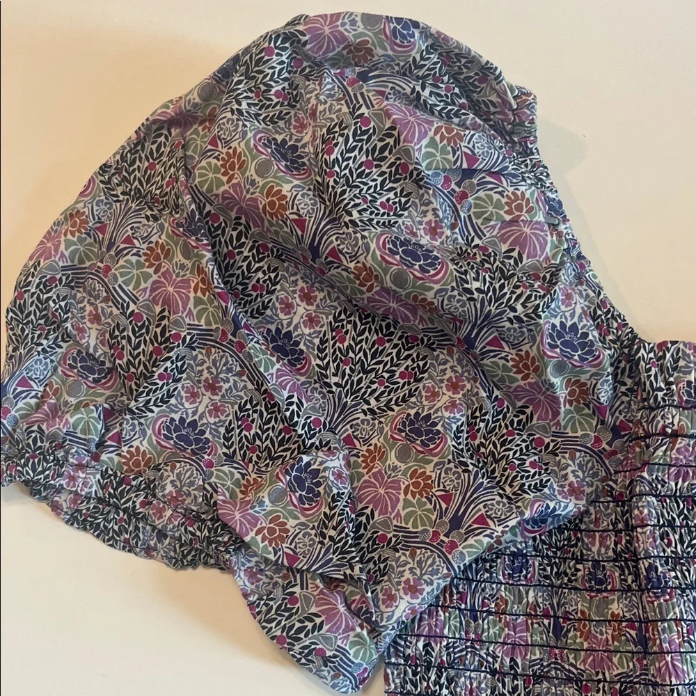 J. Crew Purple Floral Smocked Puff Sleeve Top